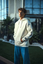 Erkek 3 İplik Pamuklu Kapüşonlu Basic SweatShirt Hoodie - Beyaz