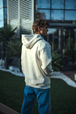 Erkek 3 İplik Pamuklu Kapüşonlu Basic SweatShirt Hoodie - Beyaz