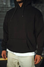 Erkek 3 İplik Pamuklu Kapüşonlu Basic SweatShirt Hoodie - Siyah