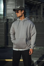 Erkek 3 İplik Penye Kapüşonlu Basic SweatShirt Hoodie - Boyalı Gri
