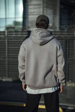 Erkek 3 İplik Penye Kapüşonlu Basic SweatShirt Hoodie - Boyalı Gri