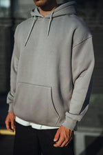 Erkek 3 İplik Penye Kapüşonlu Basic SweatShirt Hoodie - Boyalı Gri