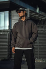 Erkek 3 İplik Pamuklu Kapüşonlu Basic SweatShirt Hoodie - Füme