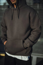 Erkek 3 İplik Pamuklu Kapüşonlu Basic SweatShirt Hoodie - Füme