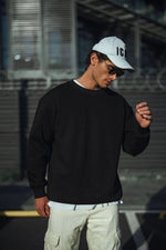 Erkek pamuklu Bisiklet Yaka 3 İplik Basic SweatShirt - Siyah