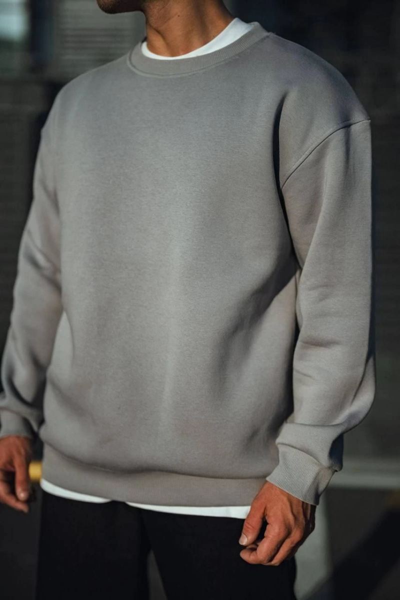 Erkek Bisiklet Yaka 3 İplik pamuklu Basic SweatShirt - Boyalı Gri
