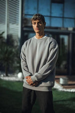 Erkek Bisiklet Yaka 3 İplik pamuklu Basic SweatShirt - Boyalı Gri