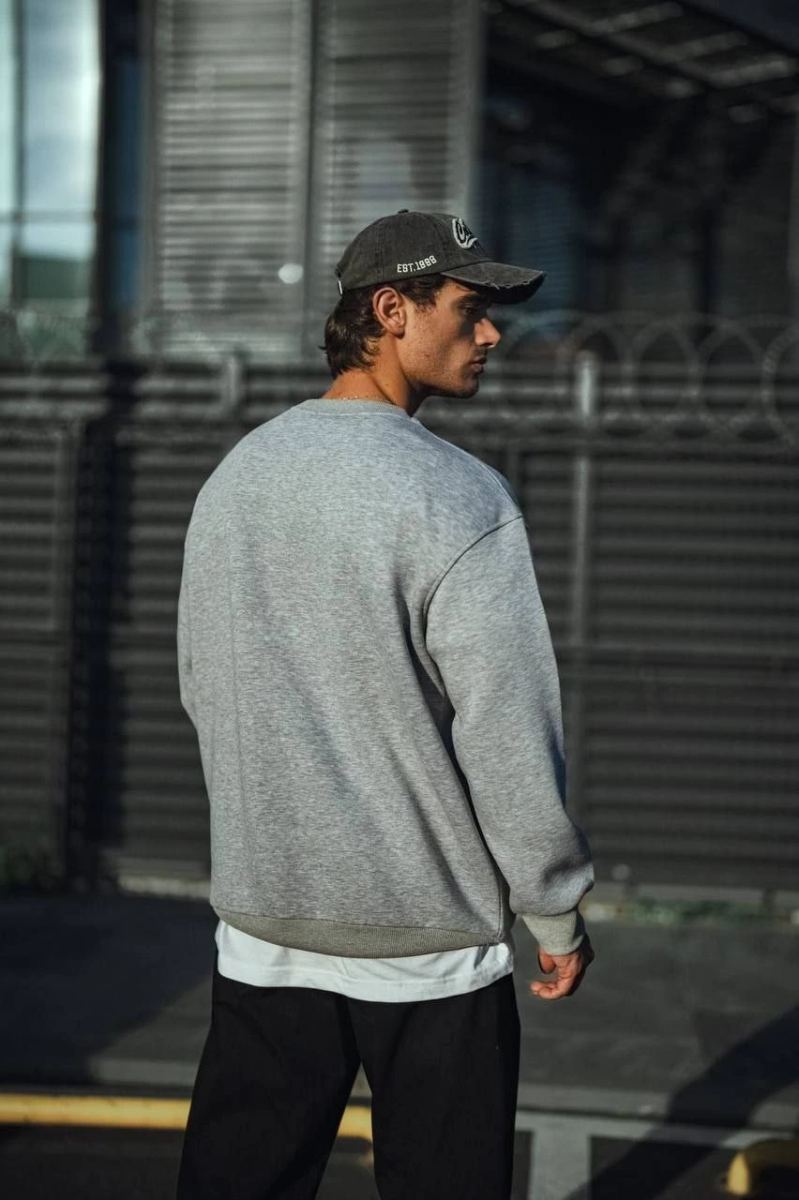 Erkek Kışlık Bisiklet Yaka 3 İplik Basic SweatShirt - Gri
