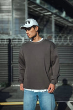 Erkek Bisiklet Yaka 3 iplik Pamuklu Basic SweatShirt  - Antrasit