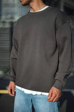 Erkek Bisiklet Yaka 3 iplik Pamuklu Basic SweatShirt  - Antrasit