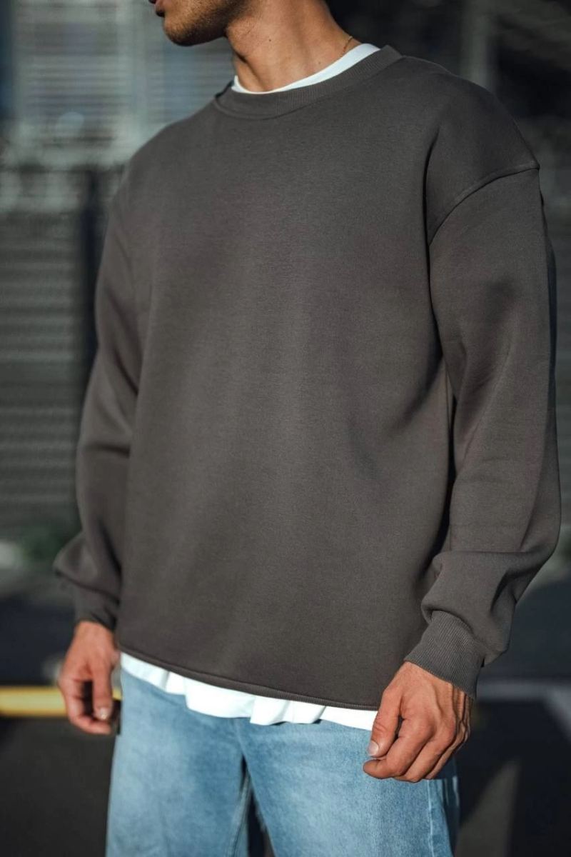 Erkek Bisiklet Yaka 3 iplik Pamuklu Basic SweatShirt  - Antrasit