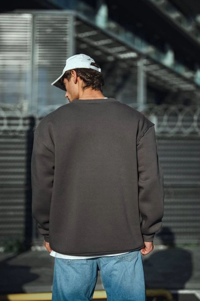 Erkek Bisiklet Yaka 3 iplik Pamuklu Basic SweatShirt  - Antrasit