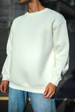 Erkek  Bisiklet Yaka 3 İplik Pamuklu Basic SweatShirt - Beyaz