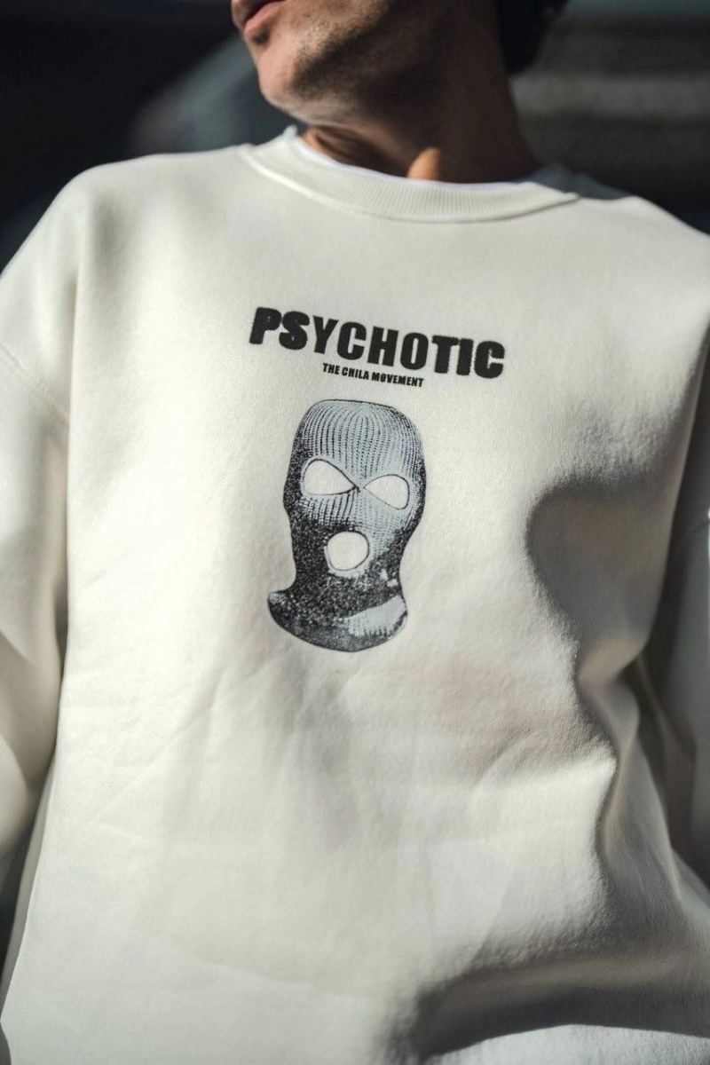 Erkek 3 iplik pamuklu Kışlık Bisiklet Yaka Baskılı SweatShirt - Beyaz