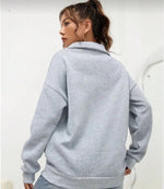 Kadın 3 iplik Pamuklu Uzun Kol Yarım Farmuarlı Yakalı  SweatShirt - Gri