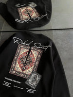Kadın Bisiklet Yaka Kilim Halı Baskılı 3 İplik Pamuklu Sweatshirt - Siyah