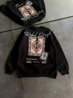 Kadın Bisiklet Yaka Kilim Halı Baskılı 3 İplik Pamuklu Sweatshirt - Siyah