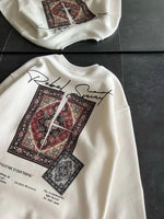 Kadın Bisiklet Yaka Kilim Halı Baskılı 3 İplik Pamuklu Sweatshirt - Beyaz