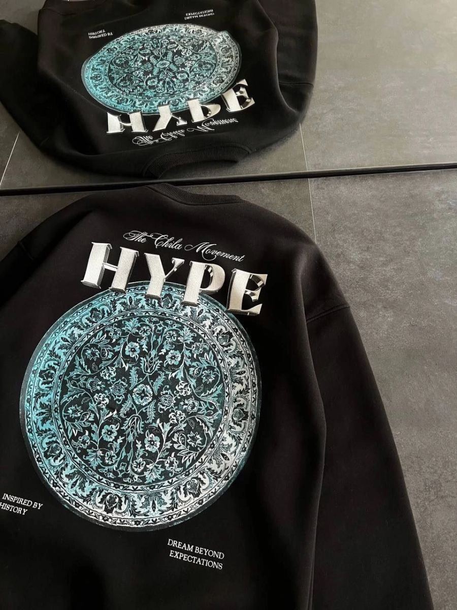 Kadın 3 İplik Pamuklu Bisiklet Yaka Baskılı SweatShirt - Siyah