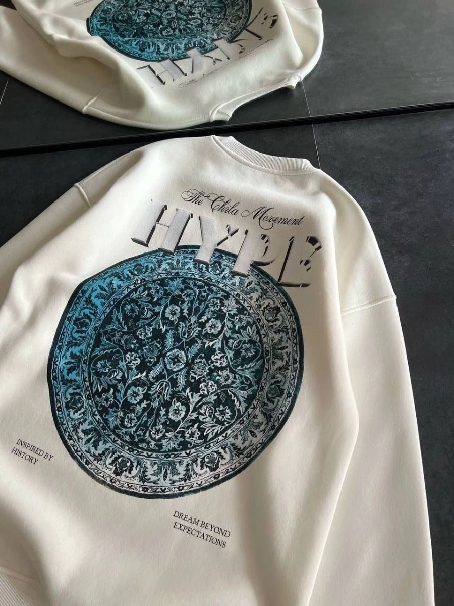 Kadın 3 İplik Pamuklu Bisiklet Yaka Baskılı SweatShirt - Beyaz