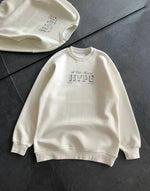 Kadın 3 İplik Pamuklu Bisiklet Yaka Baskılı SweatShirt - Beyaz