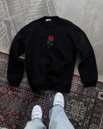 Kadın Oversize Kapüşonlu Cepli GÜL Baskılı 3 İplik Pamuklu Hoodie Sweatshirt - Siyah