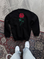 Kadın Oversize Kapüşonlu Cepli GÜL Baskılı 3 İplik Pamuklu Hoodie Sweatshirt - Siyah