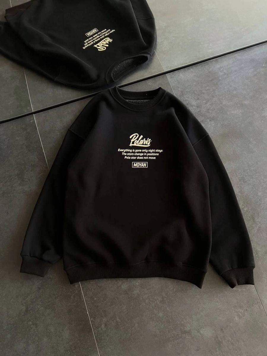 Kadın 3 iplik Pamuklu Bisiklet Yaka Baskılı SweatShirt - Siyah