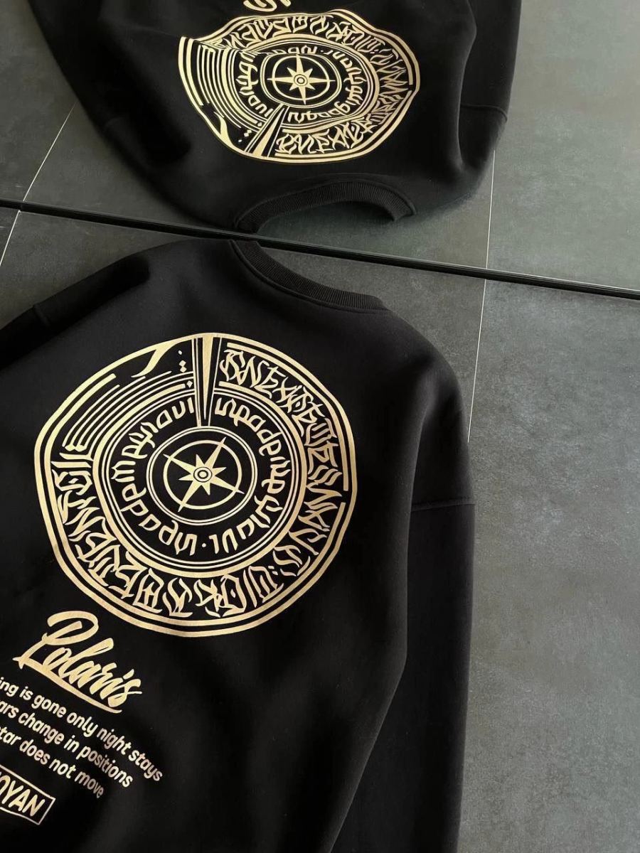 Kadın 3 iplik Pamuklu Bisiklet Yaka Baskılı SweatShirt - Siyah