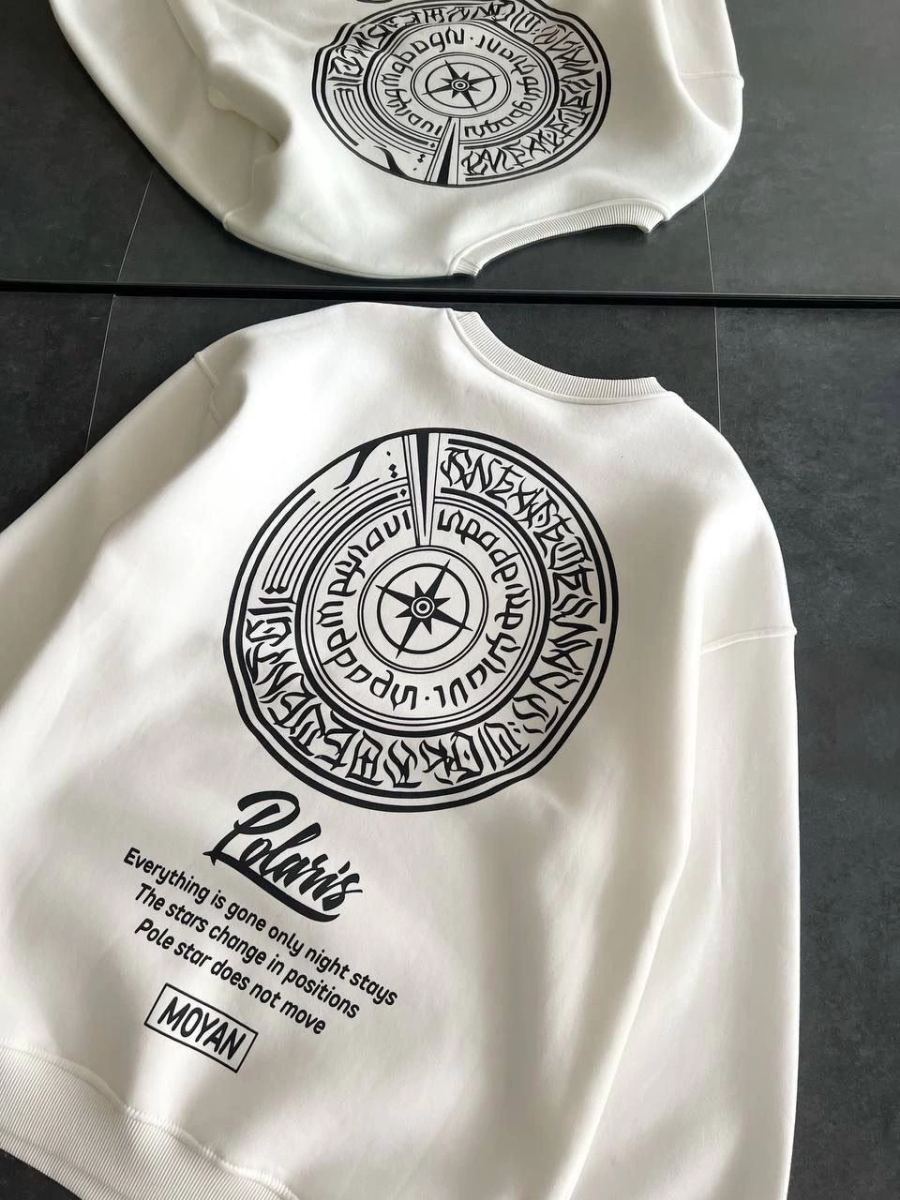Kadın 3 iplik Pamuklu Bisiklet Yaka Baskılı SweatShirt - Beyaz