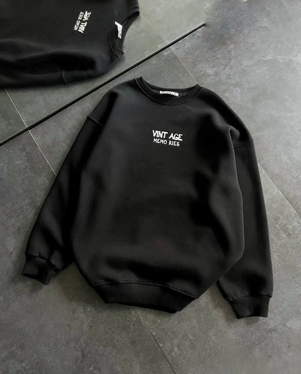 Kadın Bisiklet Yaka 3 İplik pamuklu Baskılı Oversize SweatShirt - Siyah