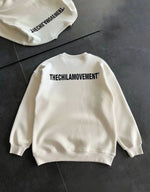 Erkek 3 iplik pamuklu Kışlık Bisiklet Yaka Oversize Baskılı SweatShirt - Beyaz