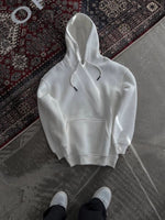 Kadın Kapüşonlu Kanguru Cepli 3 İplik Pamuklu Oversize Hoodie Sweatshirt - Beyaz