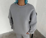 Kadın Bisiklet Yaka 3 İplik Pamuklu Basic SweatShirt - Gri