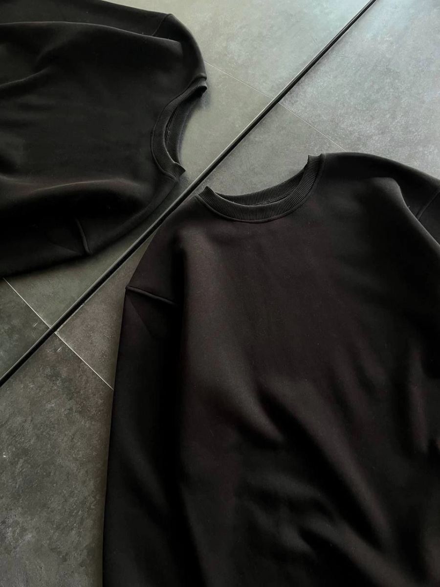 Kadın Bisiklet Yaka 3 İplik Pamuklu Basic SweatShirt - Siyah