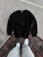 Kadın Bisiklet Yaka 3 İplik Pamuklu Basic SweatShirt - Siyah
