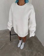Kadın Bisiklet Yaka 3 İplik Pamuklu Basic SweatShirt - Beyaz