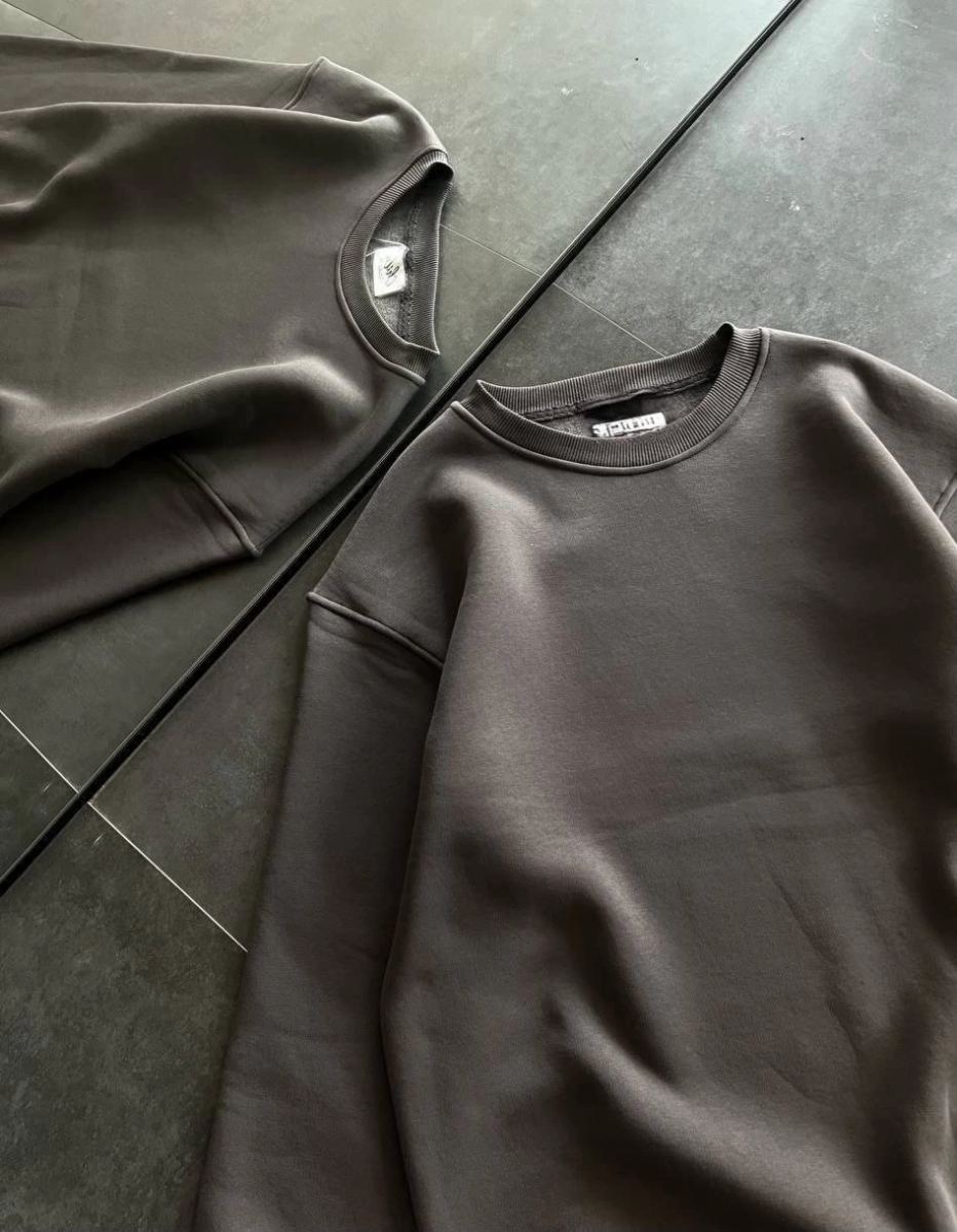 Kadın Bisiklet Yaka 3 İplik Pamuklu Basic SweatShirt - Füme