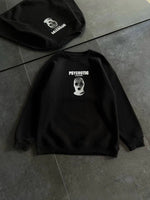 Kadın 3 iplik Kışlık Bisiklet Yaka Baskılı SweatShirt - Siyah