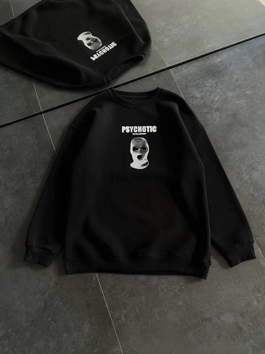 Kadın 3 iplik Kışlık Bisiklet Yaka Baskılı SweatShirt - Siyah