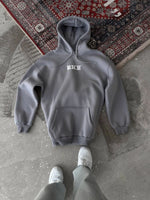 Kadın Kapüşonlu Kanguru Cepli Sweatshirt 3 İplik Pamuklu Baskılı Hoodie - Gri
