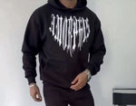 Erkek Kapüşonlu Kanguru Cepli Sweatshirt 3 İplik Pamuklu Baskılı Hoodie -  Siyah