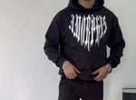 Erkek Kapüşonlu Kanguru Cepli Sweatshirt 3 İplik Pamuklu Baskılı Hoodie -  Siyah