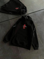 Kadın Kapüşonlu Kanguru Cepli Sweatshirt 3 İplik Pamuklu Baskılı Hoodie - Siyah