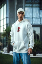 Erkek Kapüşonlu Kanguru Cepli Sweatshirt 3 İplik Pamuklu Baskılı Hoodie -  Beyaz