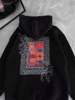 Kadın Kapüşonlu Kanguru Cepli Sweatshirt 3 İplik Pamuklu Baskılı Hoodie - Siyah
