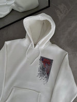 Kadın Kapüşonlu Kanguru Cepli Sweatshirt 3 İplik Pamuklu Baskılı Hoodie - Beyaz