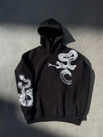 Kadın Oversize Kapüşonlu Cepli Baskılı 3 İplik Pamuklu Hoodie Sweatshirt - Siyah