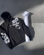 Erkek 3 İplik Pamuklu Kapüşonlu Baskılı Cepli Oversize Sweatshirt Hoodie - Siyah
