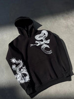 Erkek 3 İplik Pamuklu Kapüşonlu Baskılı Cepli Oversize Sweatshirt Hoodie - Siyah